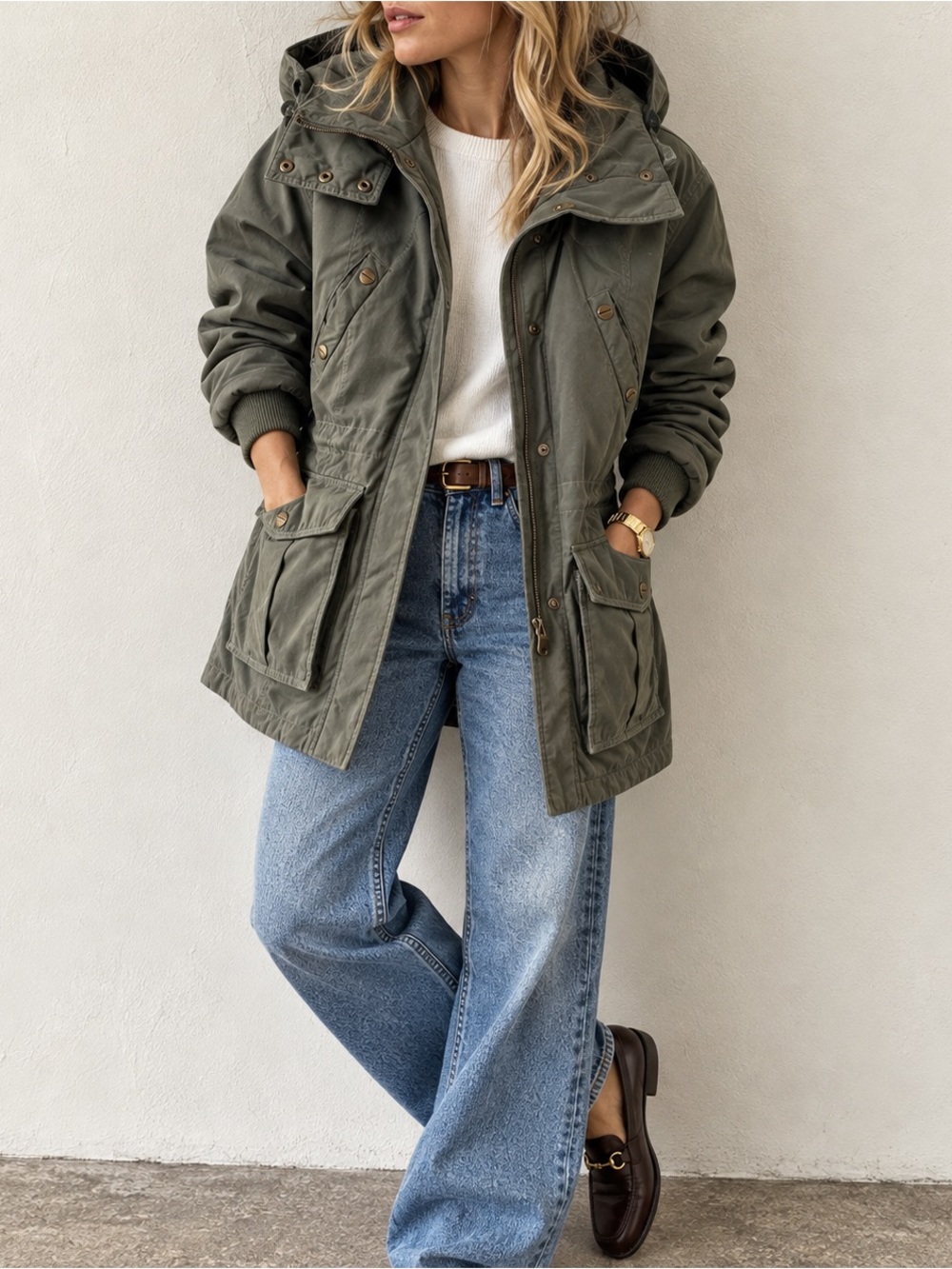 Lauren Ralph Lauren Olive Utility Field Jacket Hooded Parka M